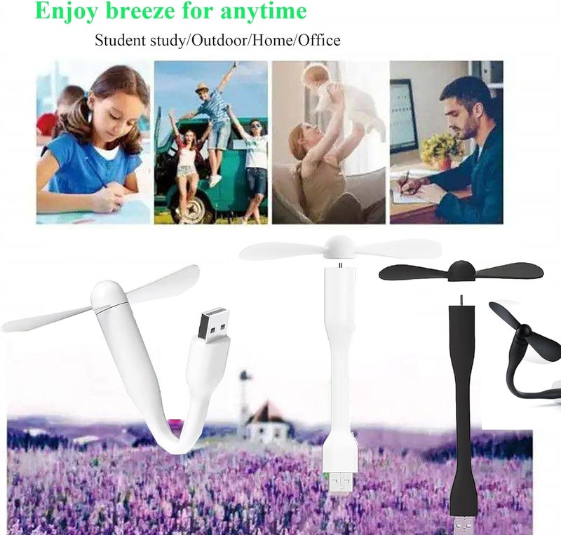 Soseelnee Mini USB Fan, Portable Pocket Fan USB-A Powered Little Cooler, Quiet Operation, for Home Office Car Outdoor Travel- 4 Pack (2 Black+ 2 White) - Image 2